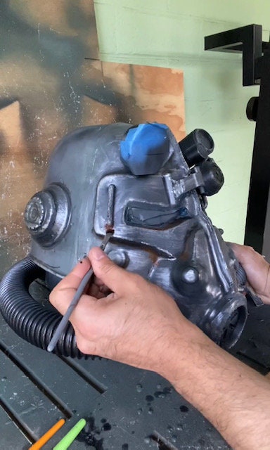 T45d Power Armor Helmet (Classic Apocalypse Metal Paint) - Cosplay Replica - Glow in the Dark Lamp - VacuumFormed + Hand-Painted & Weathered
