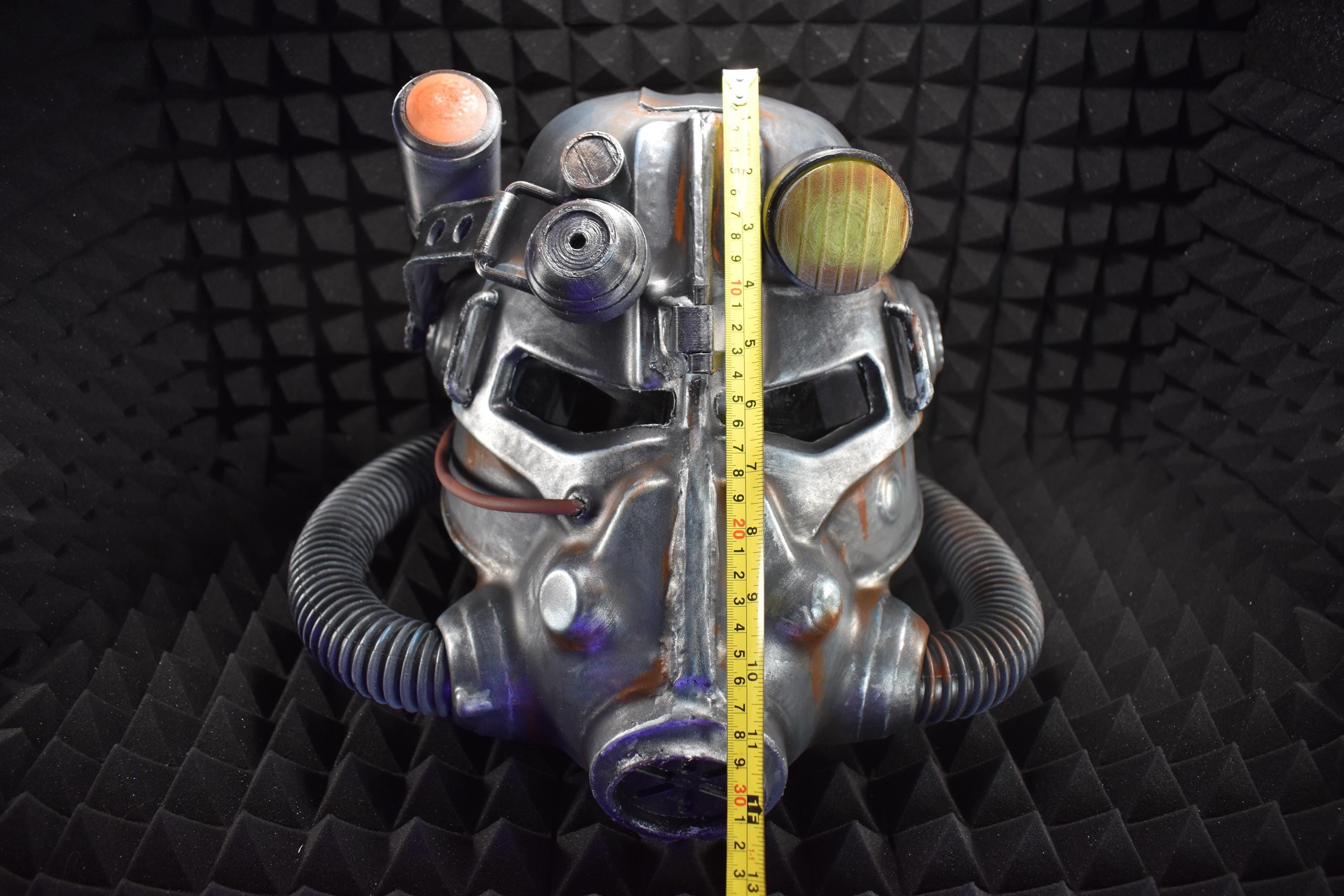 T45d Power Armor Helmet (Classic Apocalypse Metal Paint) - Cosplay Replica - Glow in the Dark Lamp - VacuumFormed + Hand-Painted & Weathered