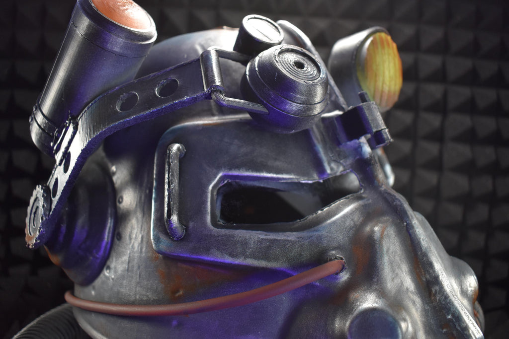 T45d Power Armor Helmet (Classic Apocalypse Metal Paint) - Cosplay Replica - Glow in the Dark Lamp - VacuumFormed + Hand-Painted & Weathered
