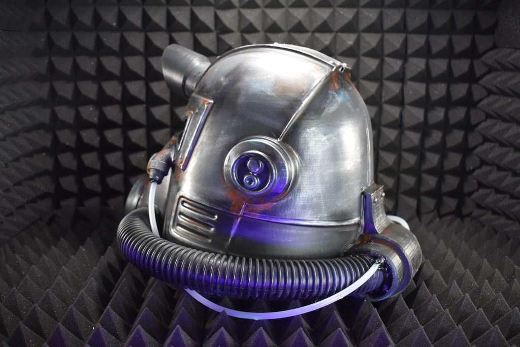 T51b Power Armor Helmet (Apocalyptic Metallic) - Cosplay Replica - Glow in the Dark Lamp - Vacuum-Formed + Hand-Painted & Weathered