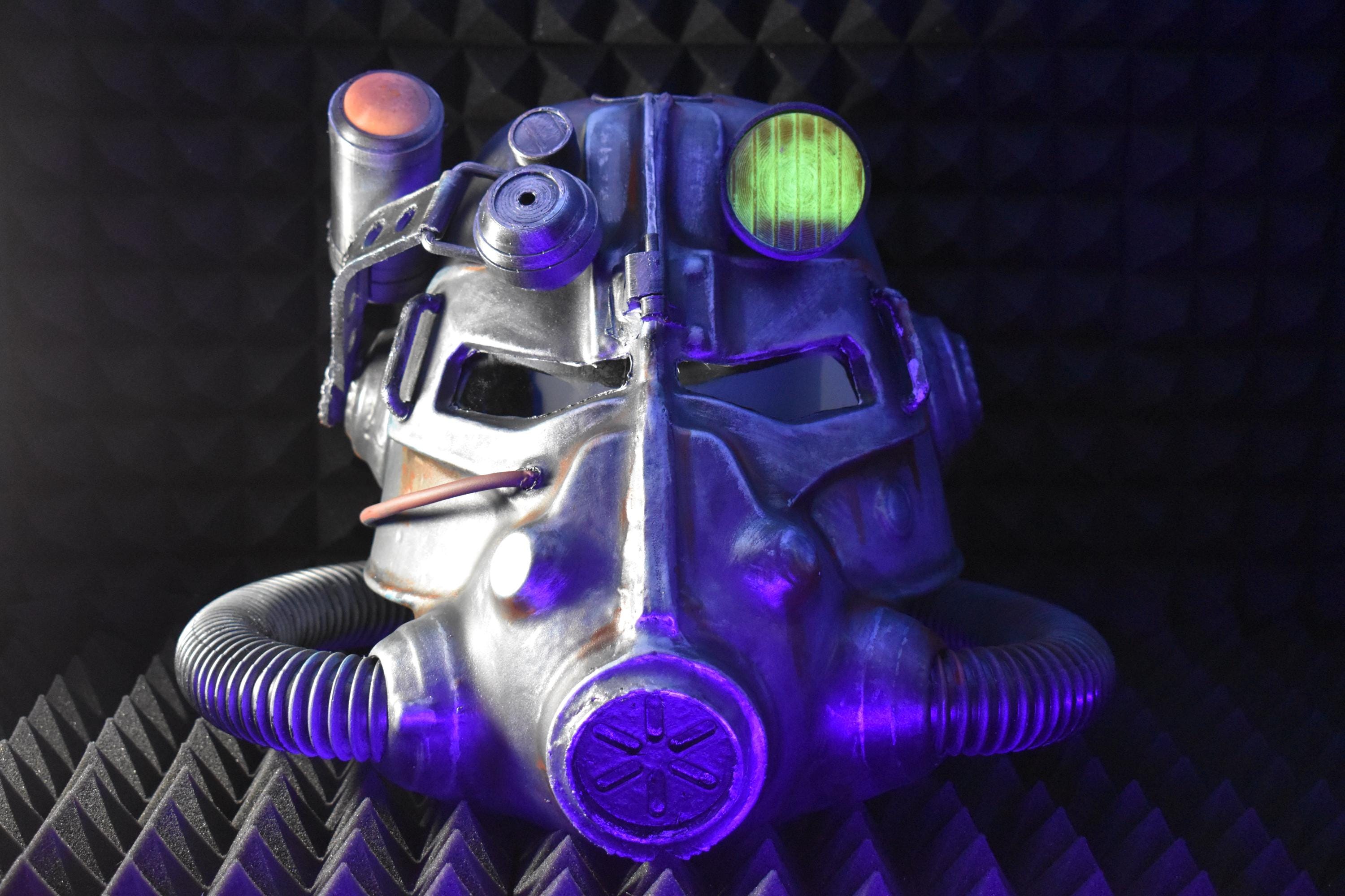 T45d Power Armor Helmet (Classic Apocalypse Metal Paint) - Cosplay Replica - Glow in the Dark Lamp - VacuumFormed + Hand-Painted & Weathered