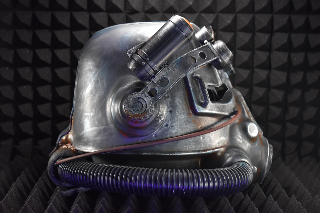 T45d Power Armor Helmet (Classic Apocalypse Metal Paint) - Cosplay Replica - Glow in the Dark Lamp - VacuumFormed + Hand-Painted & Weathered