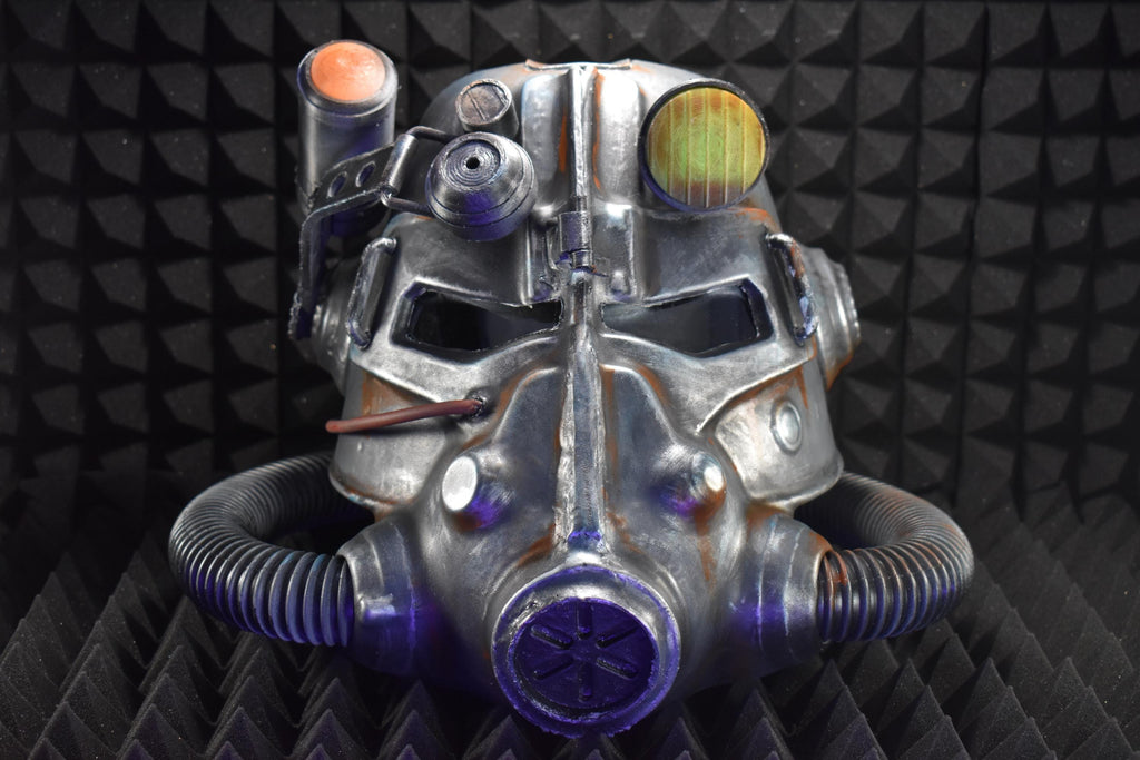 T45d Power Armor Helmet (Classic Apocalypse Metal Paint) - Cosplay Replica - Glow in the Dark Lamp - VacuumFormed + Hand-Painted & Weathered