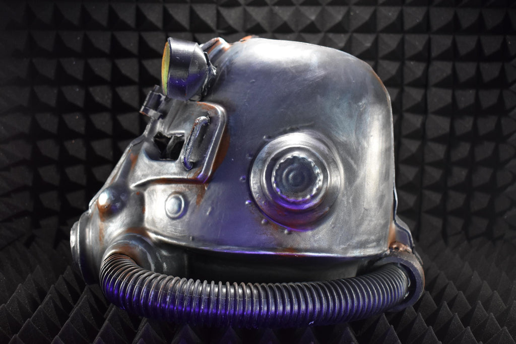 T45d Power Armor Helmet (Classic Apocalypse Metal Paint) - Cosplay Replica - Glow in the Dark Lamp - VacuumFormed + Hand-Painted & Weathered